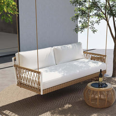 Boho 1-Seater Outdoor Swing Sofa with Handwoven Rope and Cushion