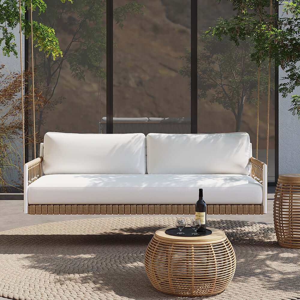 Boho 1-Seater Outdoor Swing Sofa with Handwoven Rope and Cushion