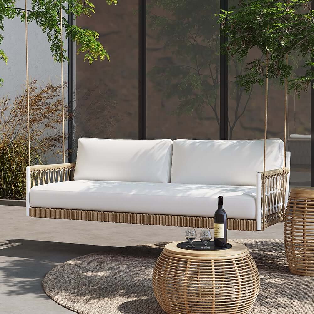 Boho 1-Seater Outdoor Swing Sofa with Handwoven Rope and Cushion