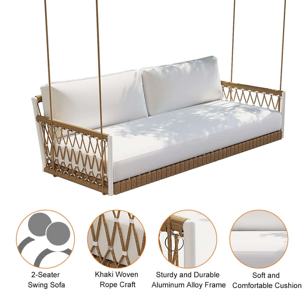 Boho 1-Seater Outdoor Swing Sofa with Handwoven Rope and Cushion