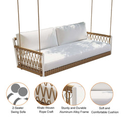 Boho 1-Seater Outdoor Swing Sofa with Handwoven Rope and Cushion