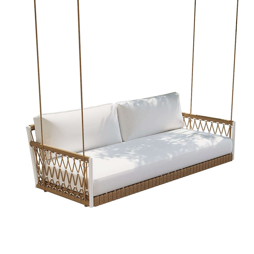 Boho 1-Seater Outdoor Swing Sofa with Handwoven Rope and Cushion