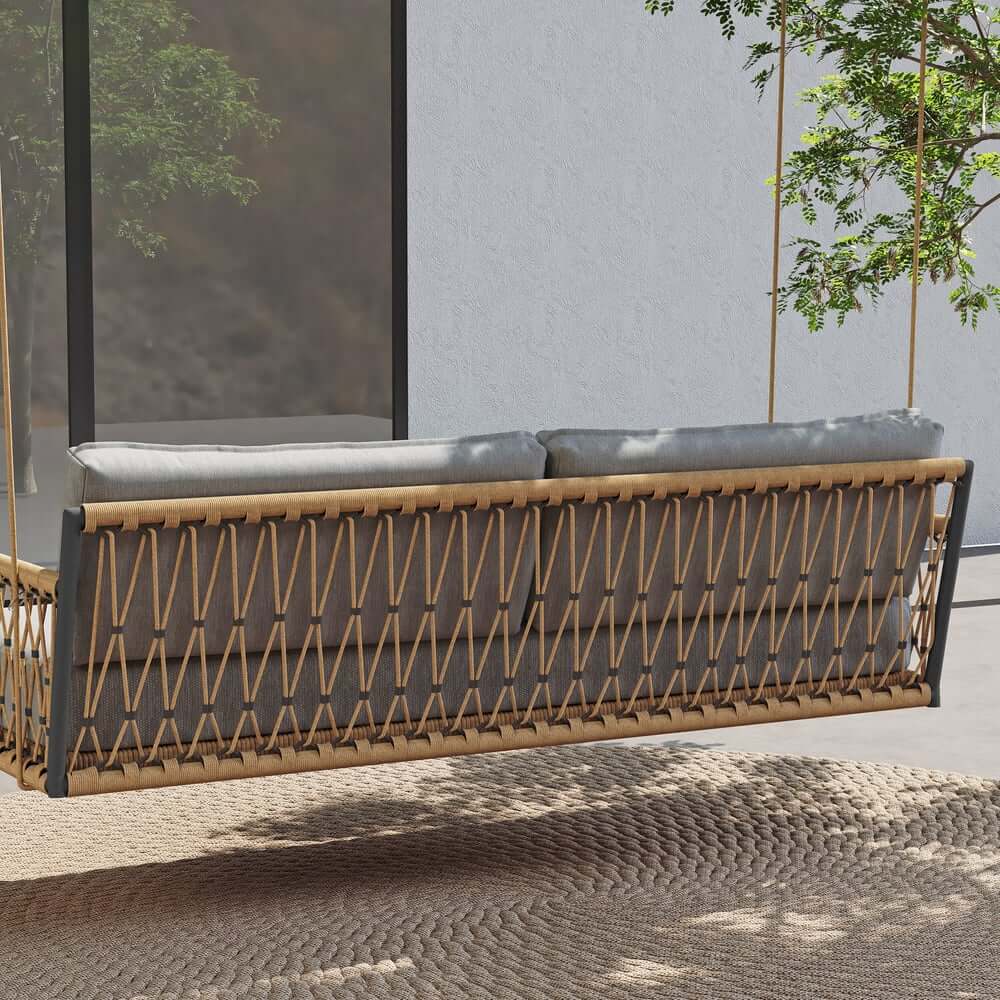 Boho 1-Seater Outdoor Swing Sofa with Handwoven Rope and Cushion