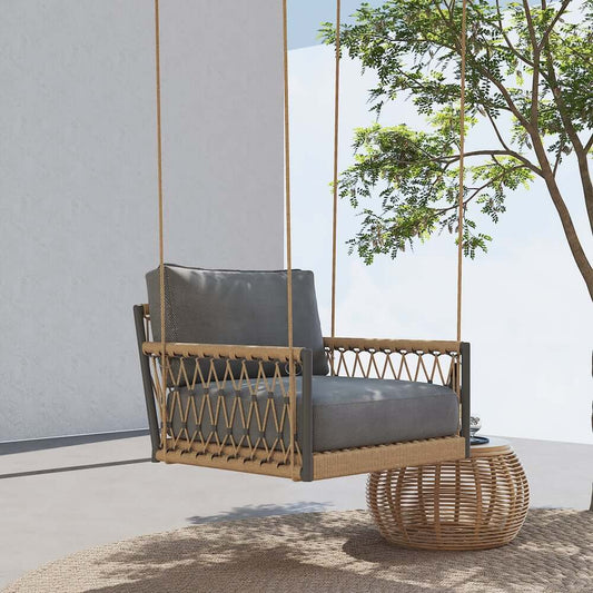 Boho 1-Seater Outdoor Swing Sofa with Handwoven Rope and Cushion Main Product Image