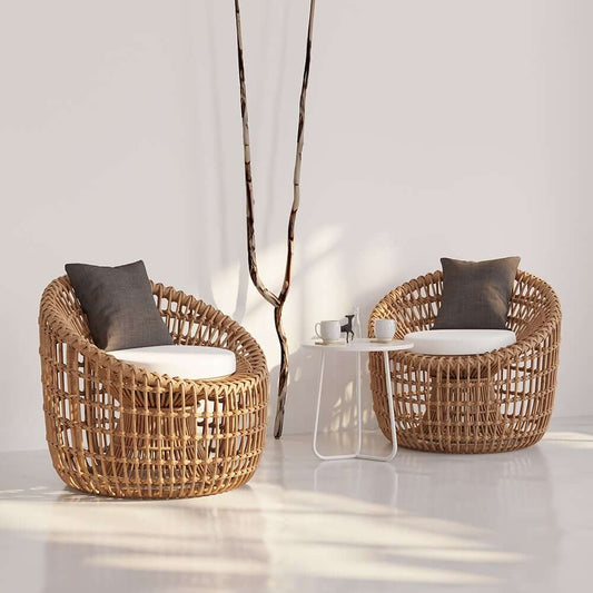 Boho Brown Aluminum Alloy Outdoor Side Chair with Cushion