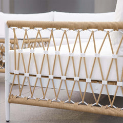 Boho Outdoor Sectional Sofa Set with Coffee Table - White Aluminum & Rope