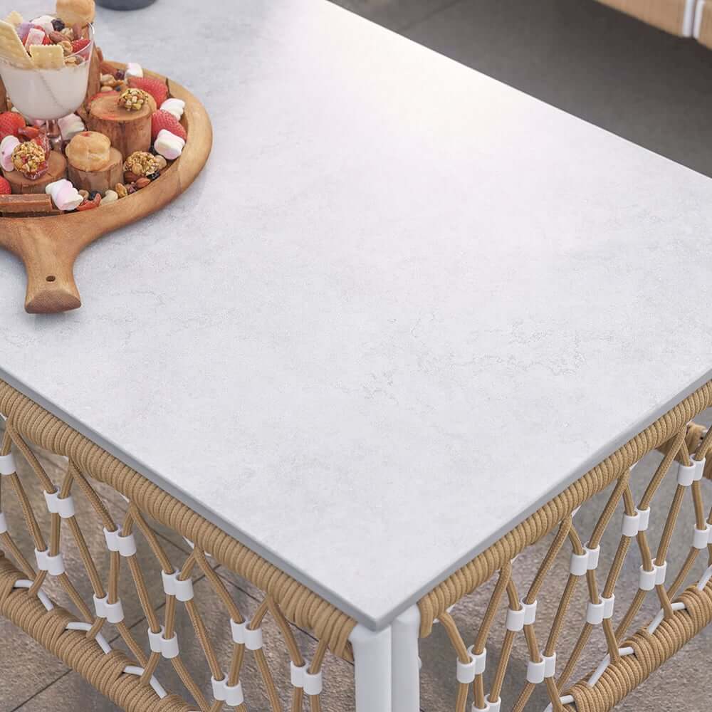 Boho Outdoor Sectional Sofa Set with Coffee Table - White Aluminum & Rope