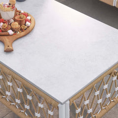 Boho Outdoor Sectional Sofa Set with Coffee Table - White Aluminum & Rope