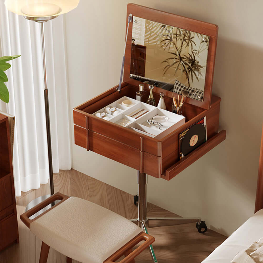 Boxwood Retro Vanity Table with Flip-Top Mirror and Hydraulic Lift