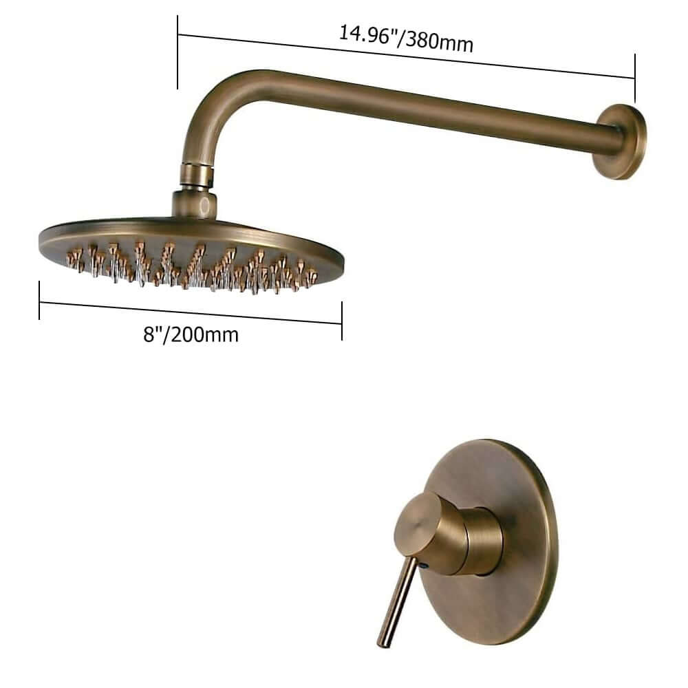 Brewst Antique Brass Fixed Rain Showerhead System Dimensions