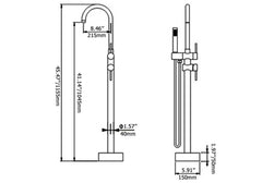 Brewst Freestanding Bathtub Faucet with Hand Shower in Brushed Nickel Dimensions