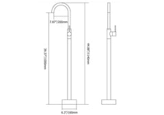 Brewst Modern Brass Floor Mounted Bathtub Faucet Dimensions