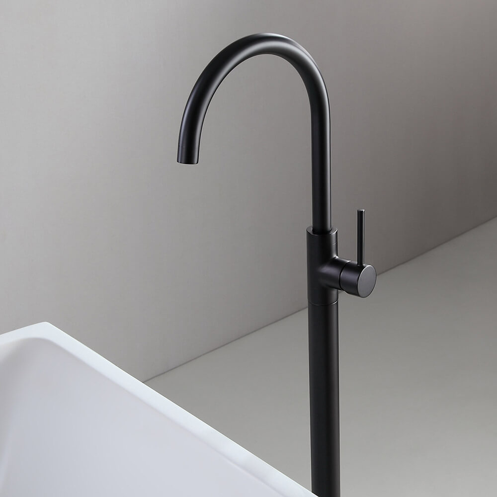 Brewst Modern Freestanding Bathtub Faucet in Matte Black Brass