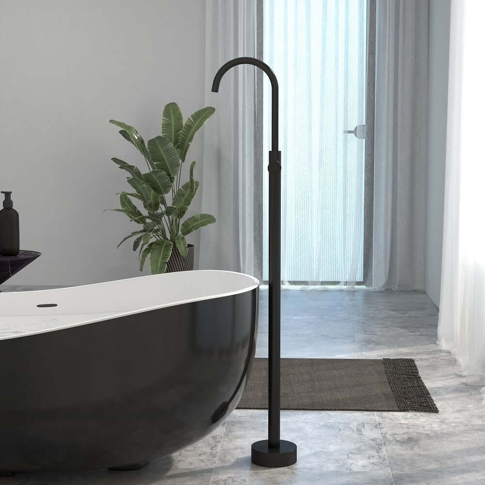 Brewst Modern Freestanding Bathtub Faucet in Matte Black Brass