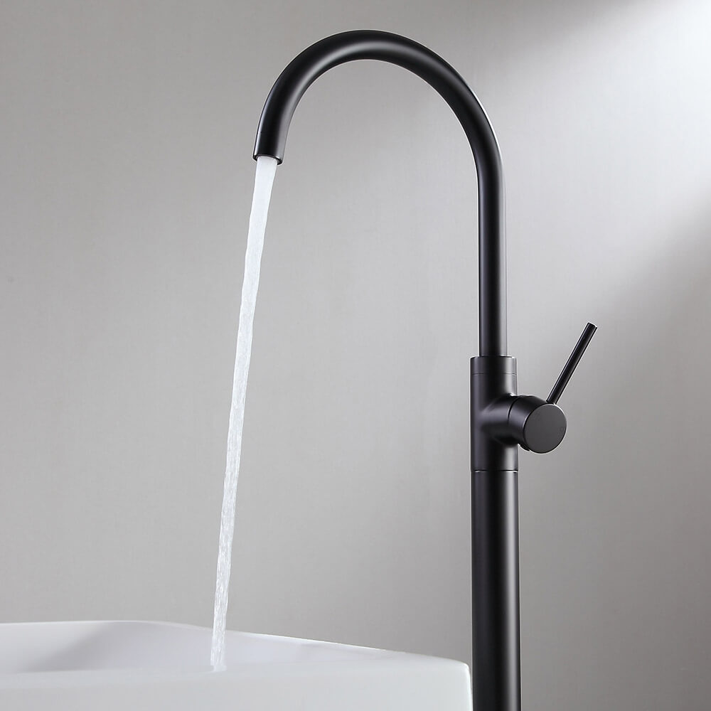 Brewst Modern Freestanding Bathtub Faucet in Matte Black Brass