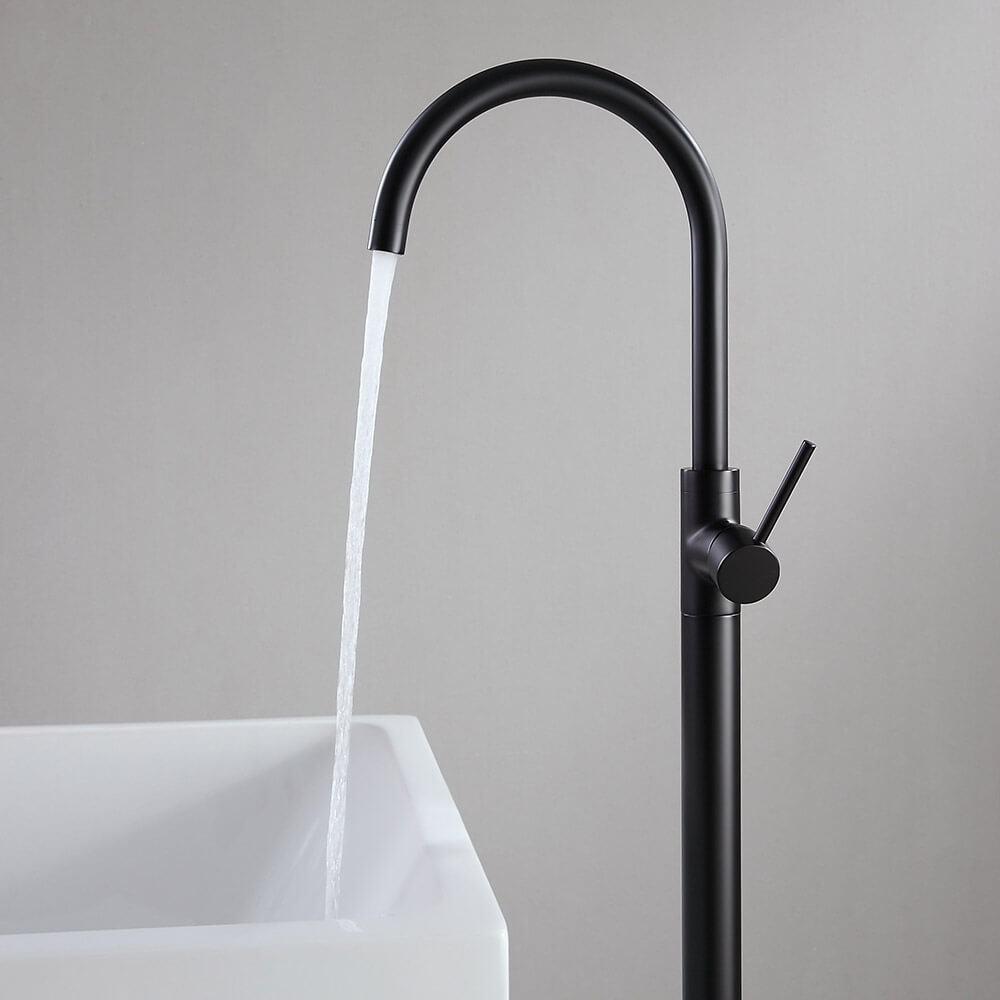 Brewst Modern Freestanding Bathtub Faucet in Matte Black Brass