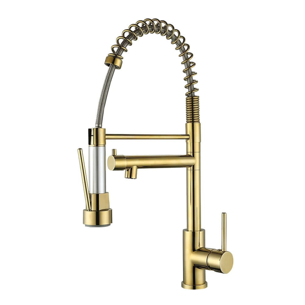 Brewst Modern Gold Brass Pullout Kitchen Faucet with Swirling Spout