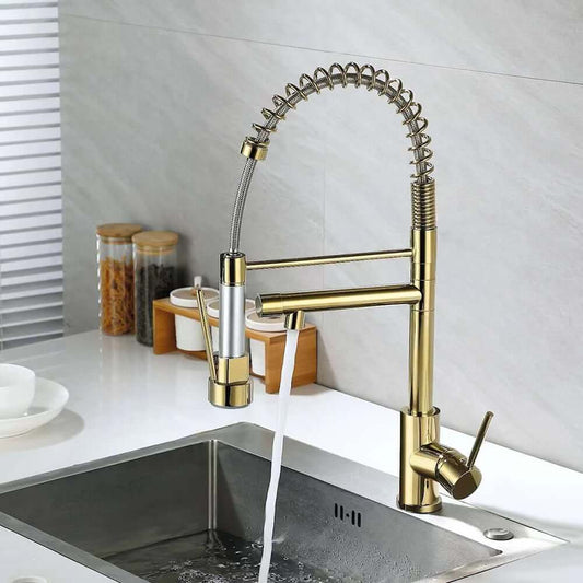 Brewst Modern Gold Brass Pullout Kitchen Faucet with Swirling Spout Main Product Image