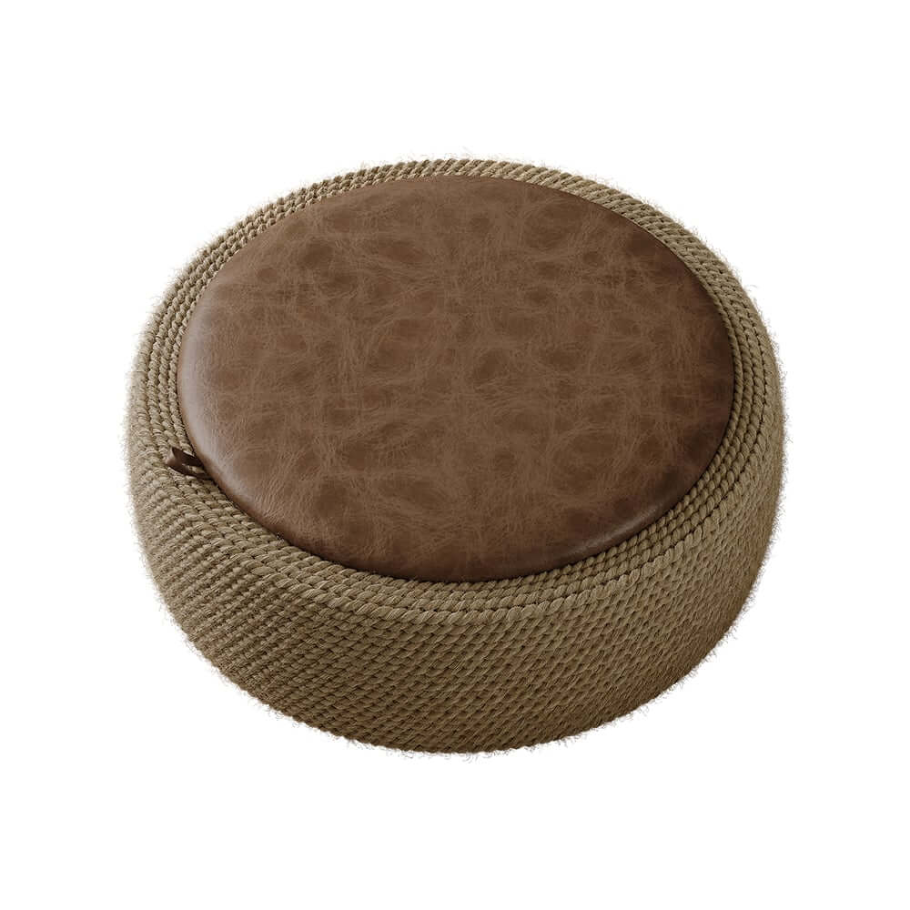 Brown Faux Leather Coastal Drum Coffee Table With Storage