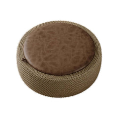 Brown Faux Leather Coastal Drum Coffee Table With Storage