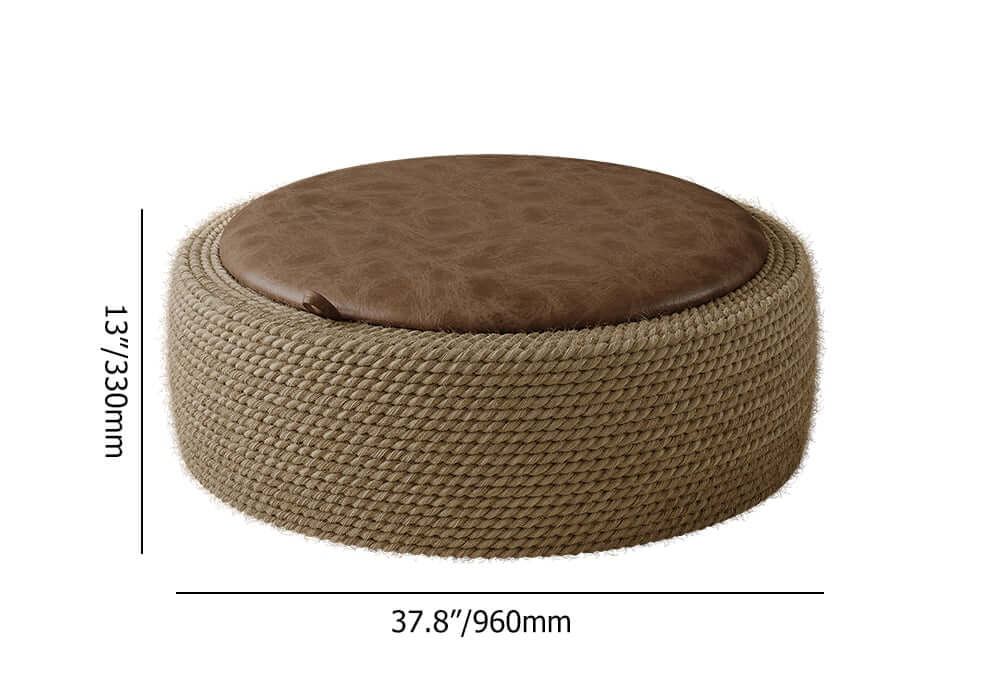 Brown Faux Leather Coastal Drum Coffee Table With Storage Dimensions