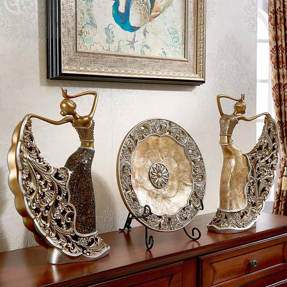 Brown Resin Novelty Sculpture Set for Living Room Decor