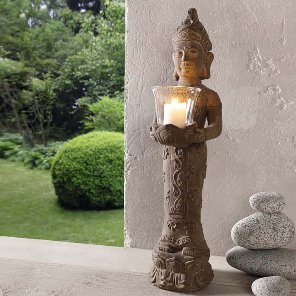 Brown Resin Outdoor Garden Buddha Statue with Candle Holder
