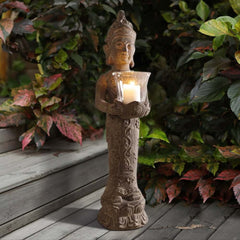 Brown Resin Outdoor Garden Buddha Statue with Candle Holder