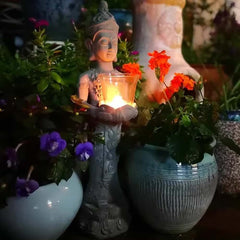 Brown Resin Outdoor Garden Buddha Statue with Candle Holder