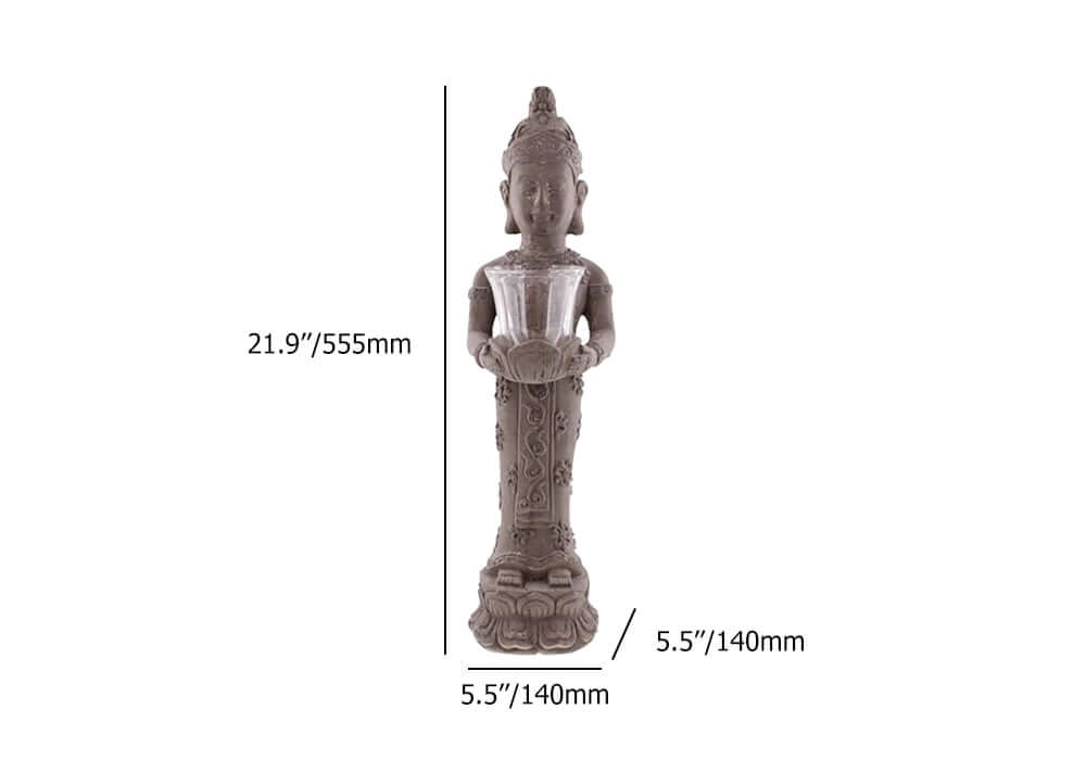 Brown Resin Outdoor Garden Buddha Statue with Candle Holder Dimensions
