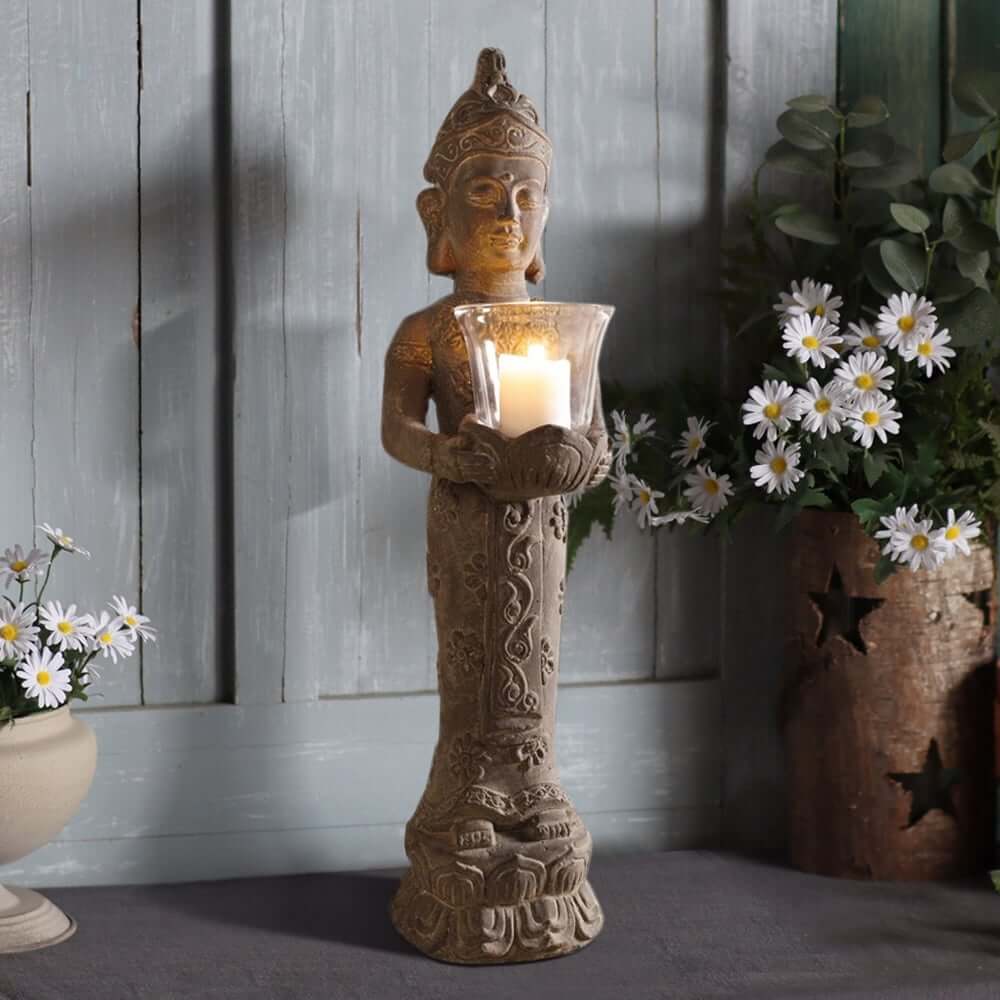 Brown Resin Outdoor Garden Buddha Statue with Candle Holder Main Product Image