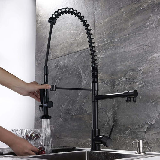 Brushed Nickel and Black Modern Kitchen Faucet with Pullout Spray Main Product Image