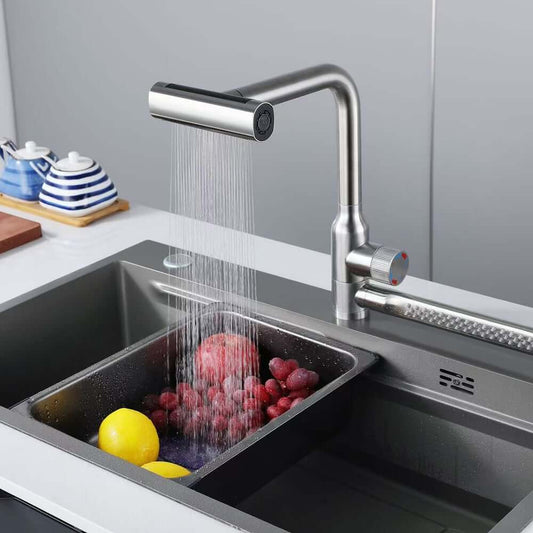 Brushed Nickel High Arc Pullout Spray Kitchen Faucet - Modern Design
