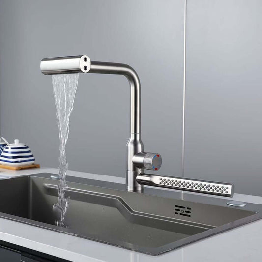 Brushed Nickel High Arc Pullout Spray Kitchen Faucet - Modern Design Main Product Image