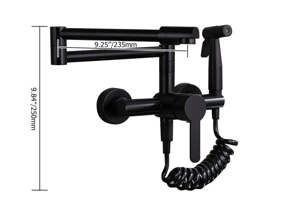 Brushed Nickel Modern Wall Mounted Kitchen Faucet with Pullout Spray Dimensions