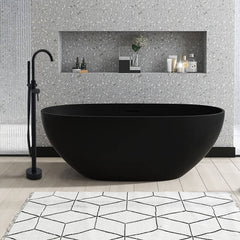 Matte Black Modern Simple Style Elliptical Freestanding Bathtub with Roll Top Soaking Design, 59"L x 28"W x 22"H Bathtubs