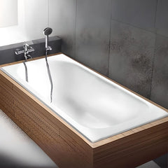 Cast Iron Rectangle White Contemporary Freestanding Bathtub with Roll Top Soaking Design, 59"L x 28"W x 17"H Bathtubs