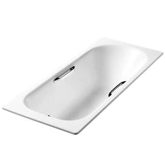 White Cast Iron Rectangular Drop-in Bathtub with Back to Wall Design, Slip Resistant, Valve, and Overflow Hole, Tub, With Arm, 59"L x 28"W x 16"H Bathtubs