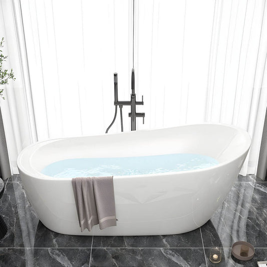 Slipper Bathtub White Soaking Oval Shape Pop-Up Drain Freestanding Acrylic Bathtubs