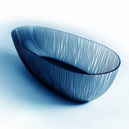 Oval-shaped ink resin freestanding bathtub with roll top, designed for soaking therapy and simplistic style