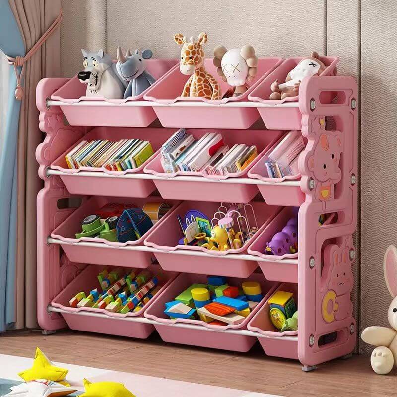 Cartoon-Style Kids Organizer with Slanted Bins and Rounded Frame