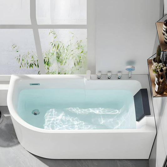 Modern White Acrylic Corner Soaking Bathtub with Non-Slip Surface and Overflow Hole - Tub with Deck Faucets Left 47"L x 30"W x 24"H Bathtubs