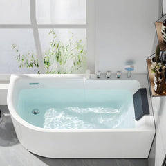 Modern White Acrylic Corner Soaking Bathtub with Non-Slip Surface and Overflow Hole - Tub with Deck Faucets Left 47"L x 30"W x 24"H Bathtubs