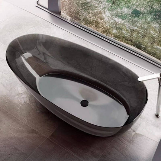 Ink Freestanding Bathtub with Roll Top Oval Design in Casual Soaking Style Bathtubs