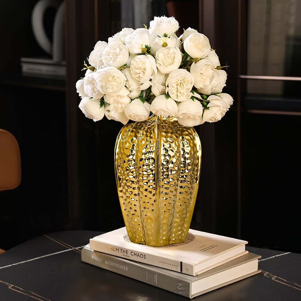 Ceramic Gold Abstract Vase for Indoor Residential Use