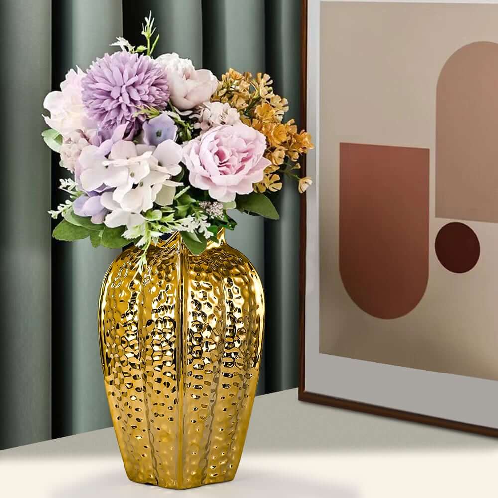 Ceramic Gold Abstract Vase for Indoor Residential Use