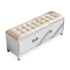 Champagne Faux Leather Storage Bench With Gold Accents