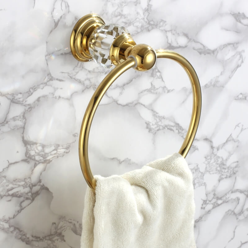 Charles Collection Gold Crystal Towel Ring - Modern Wall Mounted Design Main Product Image
