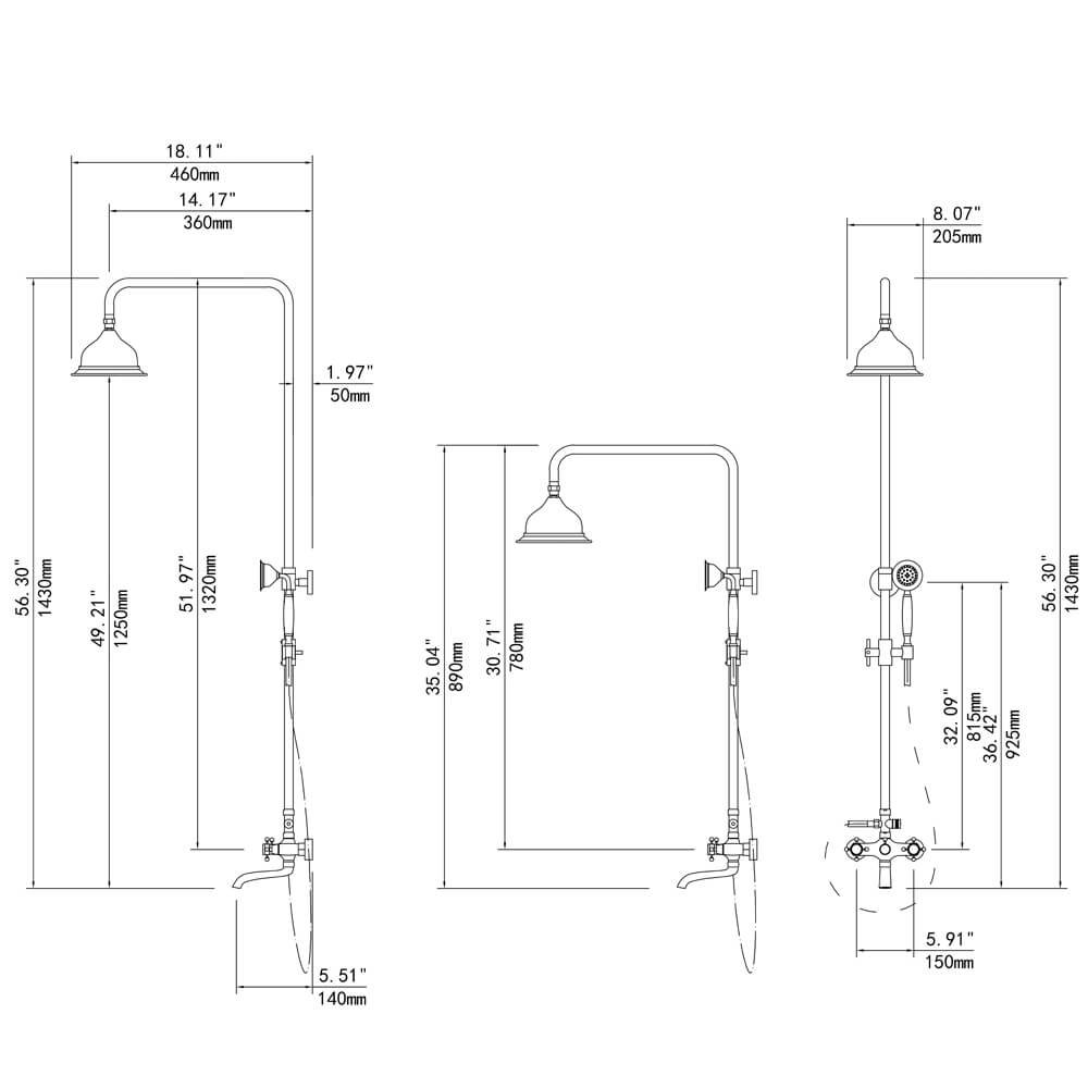 Chester Antique Black Brass Wall Mounted Shower System with Hand Shower