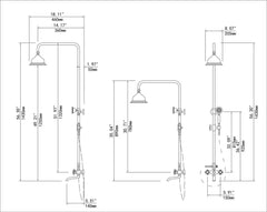 Chester Antique Black Brass Wall Mounted Shower System with Hand Shower Dimensions